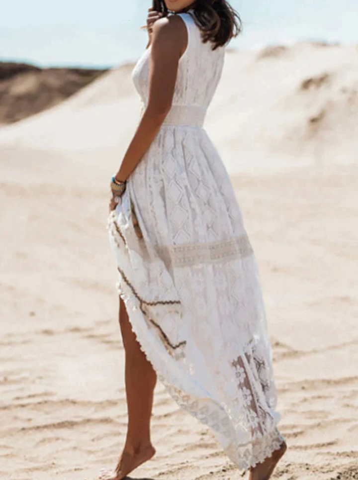 AALIYAH™ - Boho Sleeveless White Lace Maxi Summer Dress