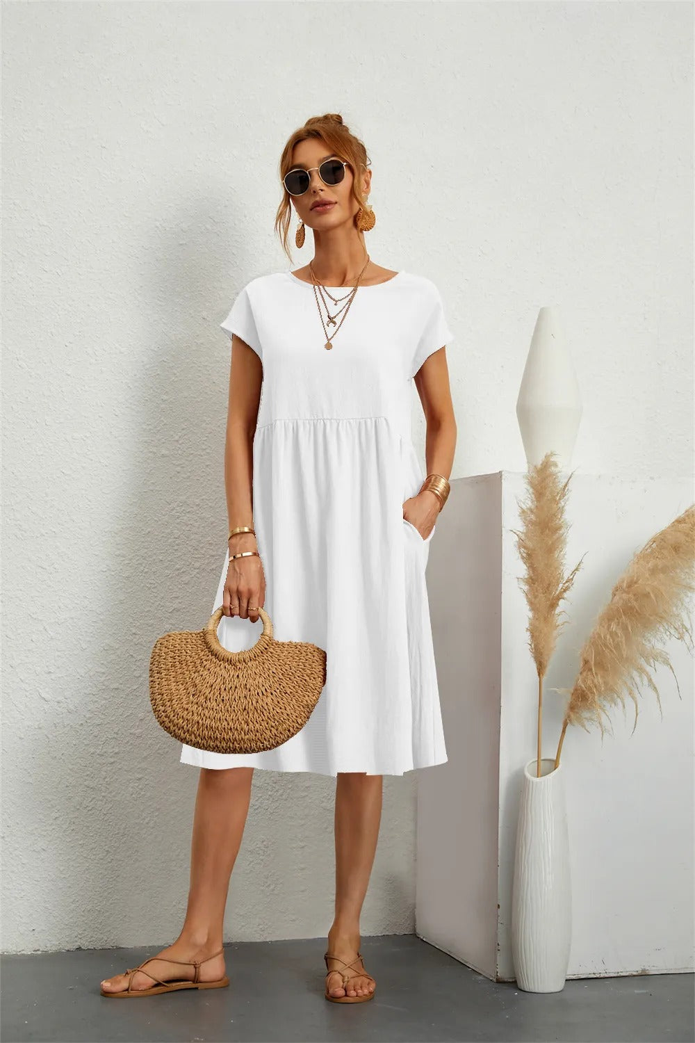 Lora - O-NECK Casual Loose Fit Dress